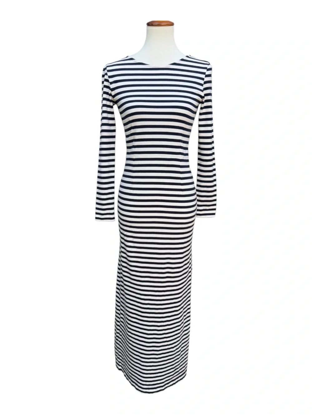 J.Crew Collection Size 0 Navy & White Striped Cotton Knit Maxi Dress